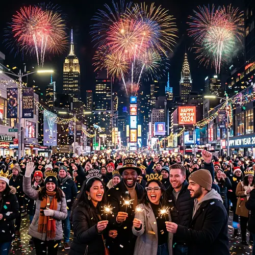 New Year's Celebration in Metropolitan City with Multicolored Fireworks
