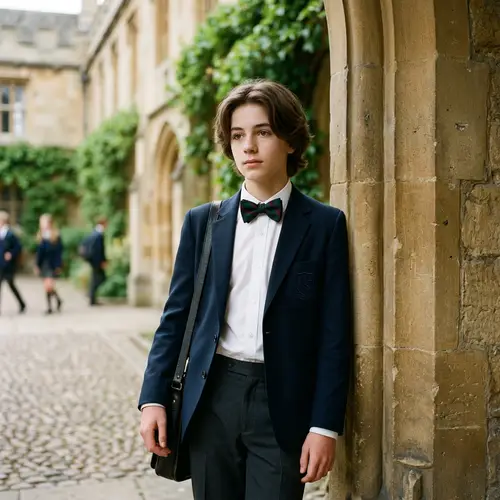 Boy with Feminine Features in Dark Uniform & Bow Tie