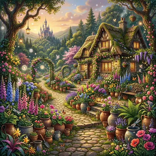 Enchanting Fairy-Tale World Background with Spectacular Flowers