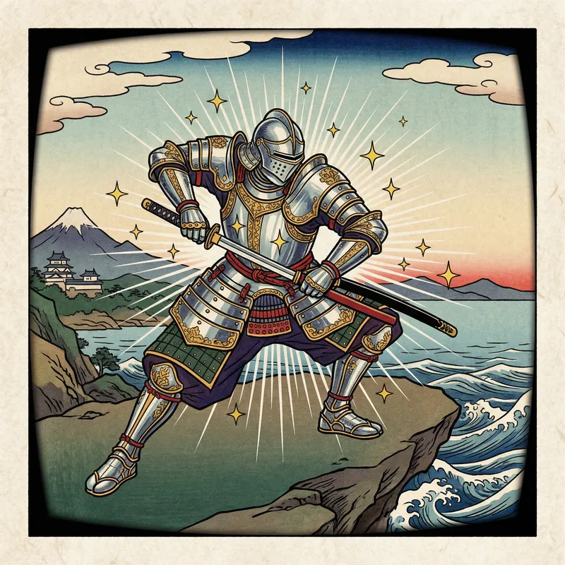 Samurai Knight in Shining Armor - Dynamic Action Pose