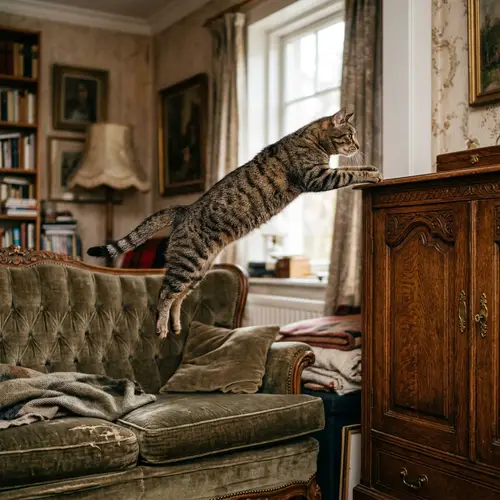 Cinematic Cat Leap | HD Image of Feline Mid-Jump