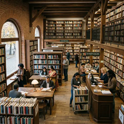 Traditional European Public Library in Small Polish Town