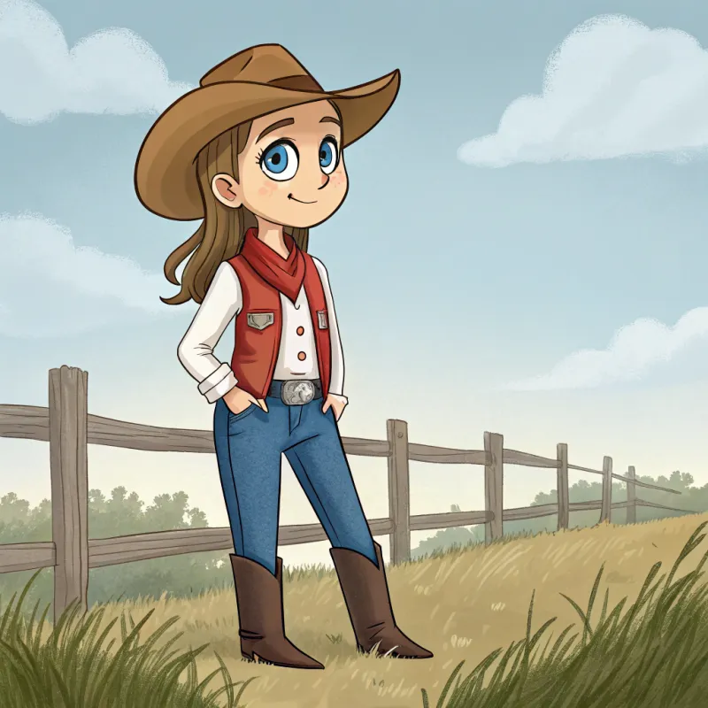 Beautiful Girl in Cowboy Outfit with Blue Eyes