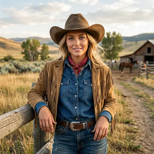 Beautiful Girl in Cowboy Outfit with Blue Eyes