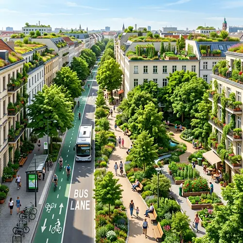 Green Avenue Design with Bike Lanes and Urban Gardens