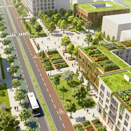 Green Avenue Design with Bike Lanes and Urban Gardens