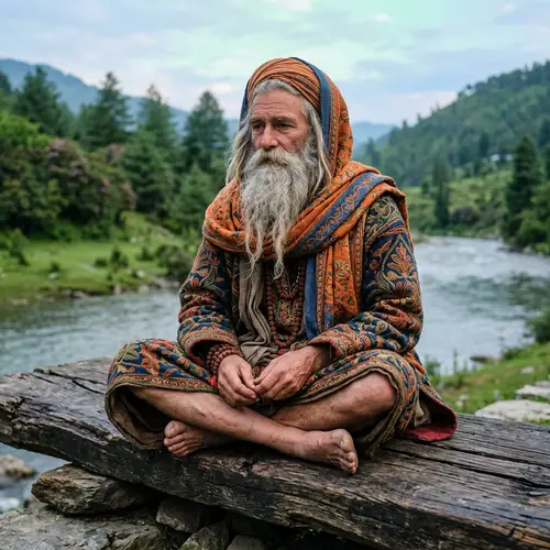 Caucasian Sadhu in Vibrant Robe | Contemplative Religious Ascetic