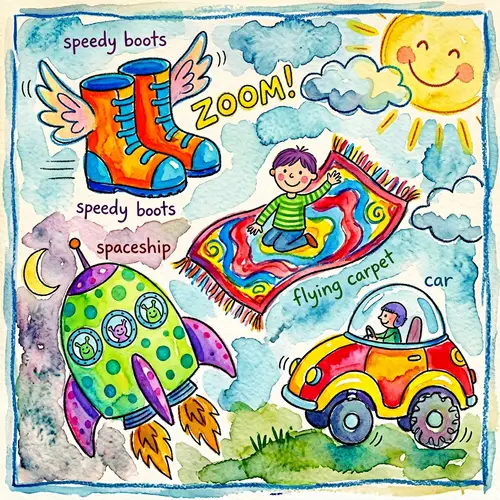 Fantastical Objects Watercolor Painting by 10-Year-Old - Vibrant Colors