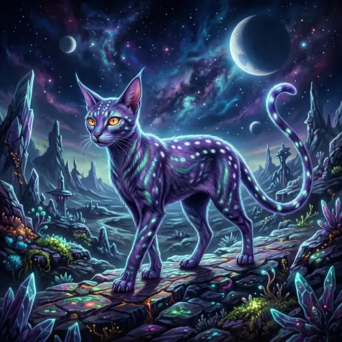 Unique Alien Cat: Majestic Feline of Unfamiliar Terrain