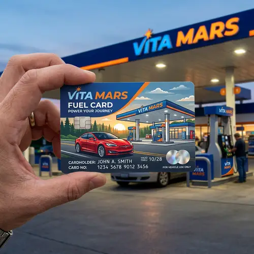 Vita Mars Fuel Card | Car & Petrol Station Illustration