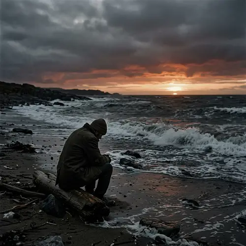 Melancholic Sea Shore at Sunset