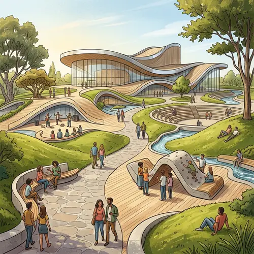 Dynamic Wave-Inspired Landscapes Surrounding Theatre