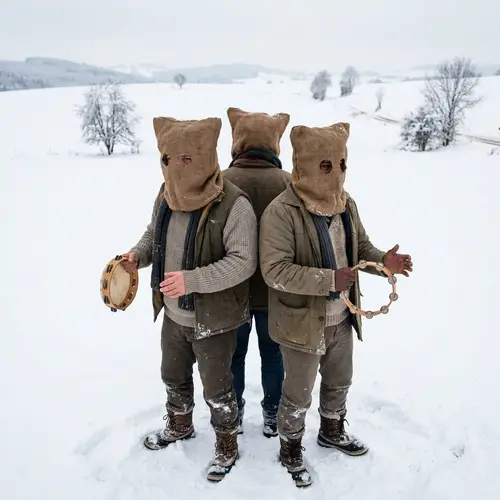 Snow-Covered Field with Diverse Trio in Triangular Formation