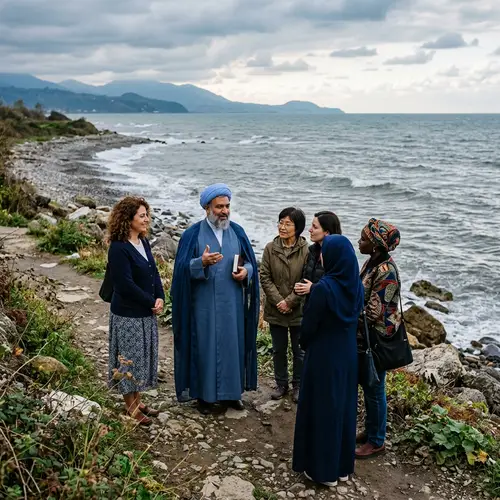 Shiite Cleric Guides Diverse Group by Caspian Sea
