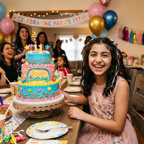 Happy Birthday Adifaah | Joyful 11-Year-Old Beside Colorful Cake