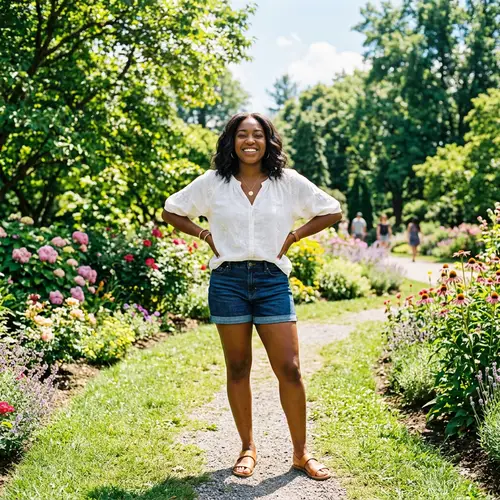 Smiling Black Lady in Summer Park