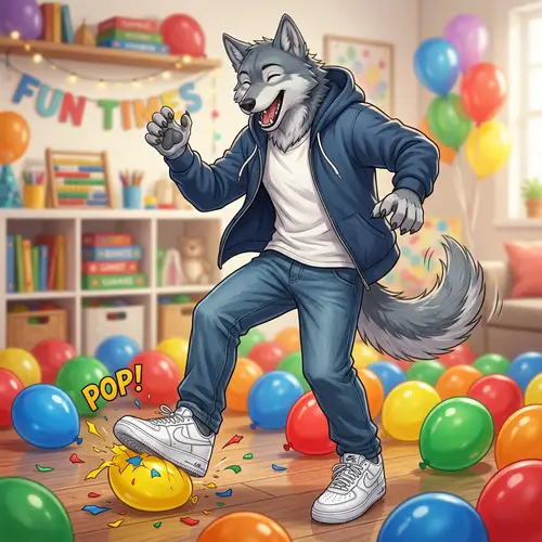 Playful Anthropomorphic Wolf Character in Style