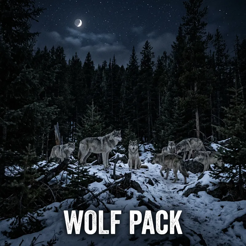 Wolfsrudel in Nocturnal Forest