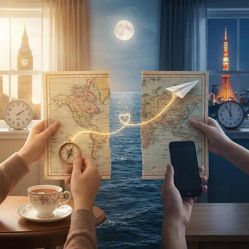 Romantic Long-Distance Relationship Illustration