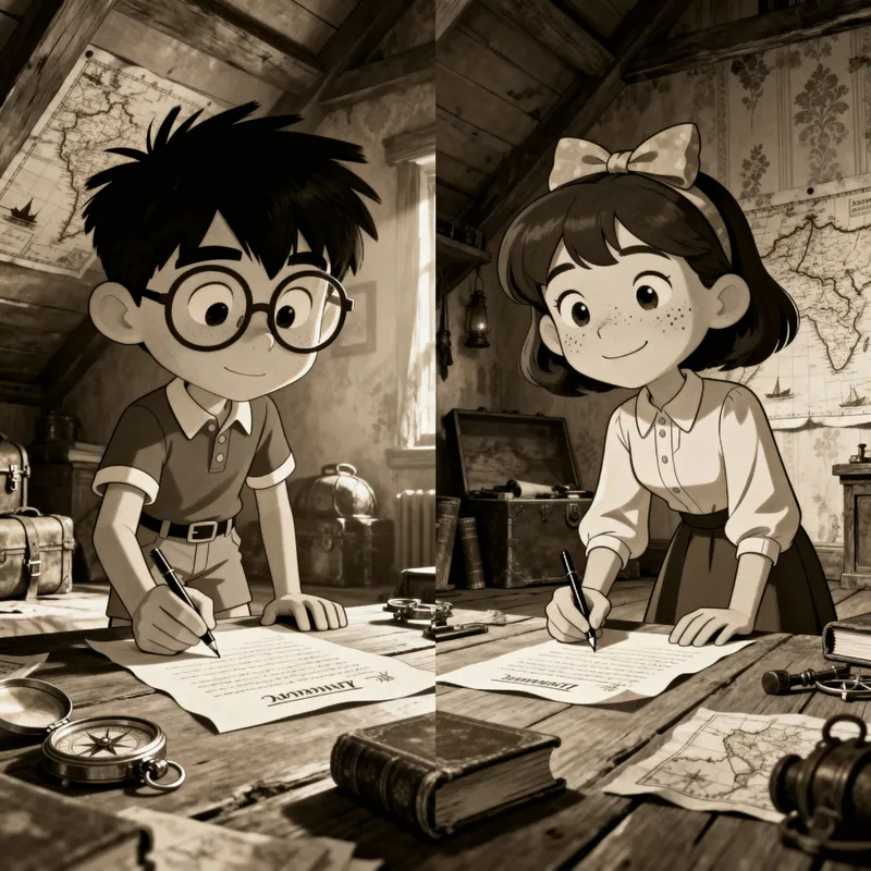 Adventure Awaits: Kids Signing in an Old Attic