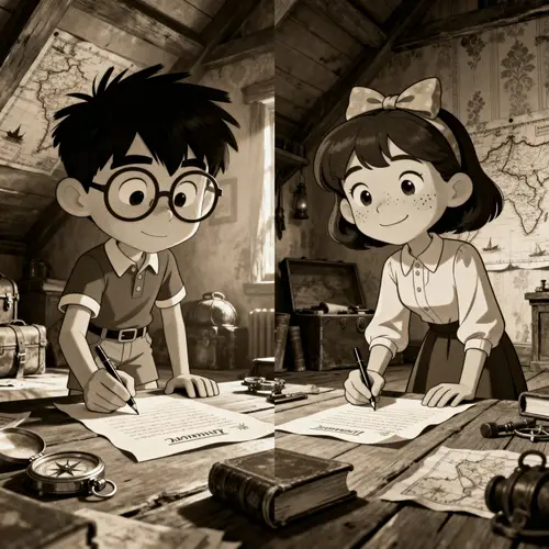 Adventure Awaits: Kids Signing in an Old Attic