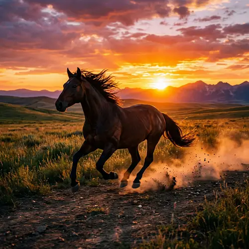 Majestic Horse Galloping in Sunset - Landscape Beauty