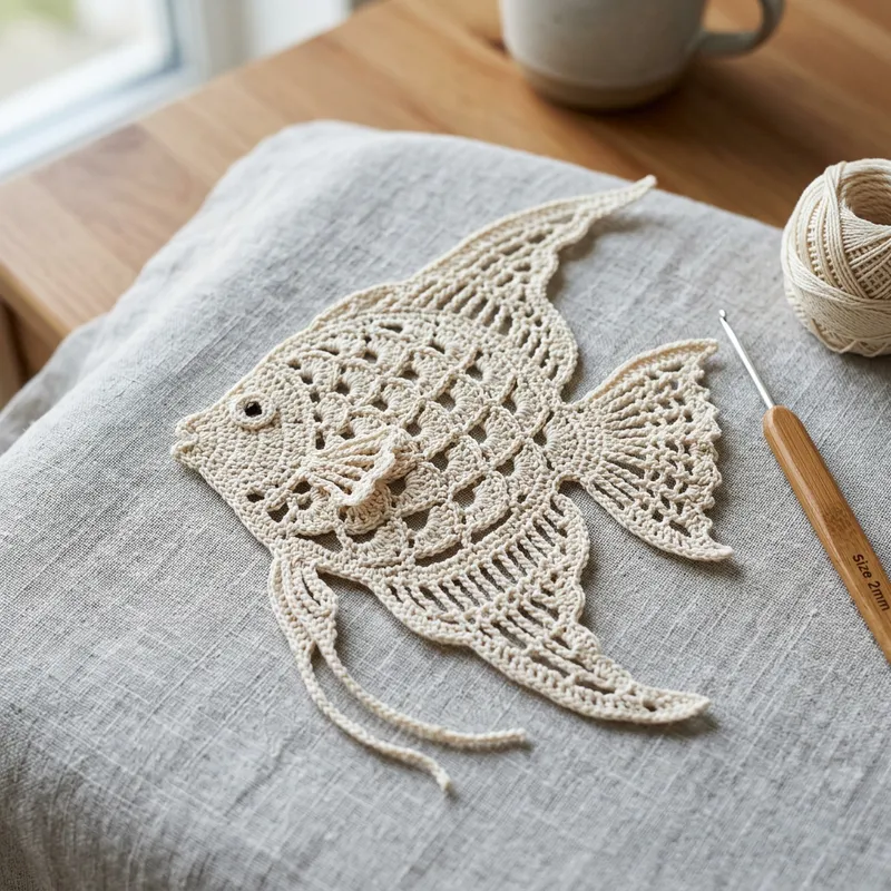 Crocheted Flat Angel Fish Figure - Lace Scales