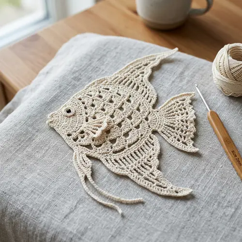 Crocheted Flat Angel Fish Figure - Lace Scales