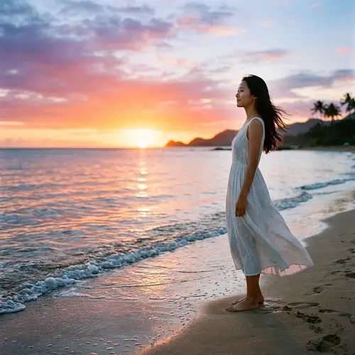 Beautiful Chinese Girl at Beach | Sunrise Scene