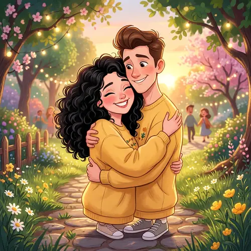 Whimsical Animation of a Couple in Yellow Sweatshirts
