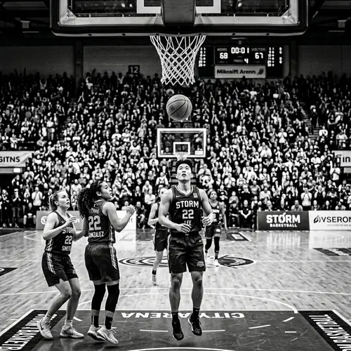 Suspended Basketball Moment in Black and White