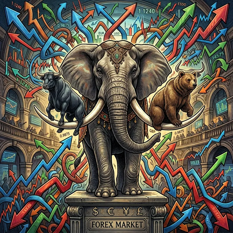 Elephant Holding Bear and Bull - Forex Market Concept