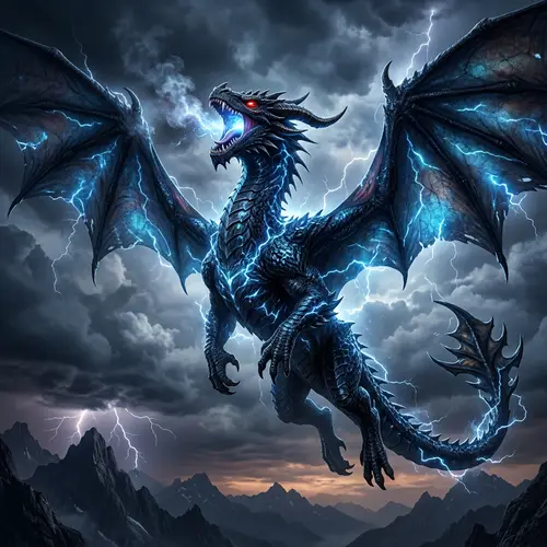 Mighty Black and Deep Blue Dragon with Electric Aura