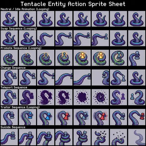 Vibrant Tentacle Pixel Art Sprite Sheet for Games
