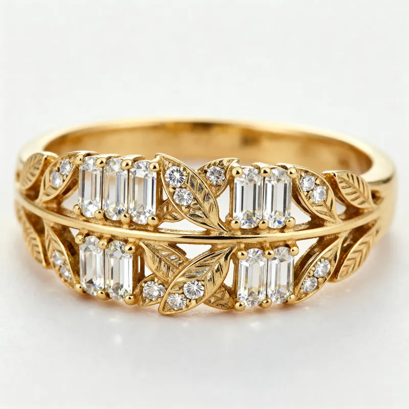 Exquisite Gold Ring with 14 Baguettes in Modern Design