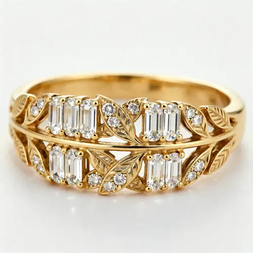 Exquisite Gold Ring with 14 Baguettes in Modern Design