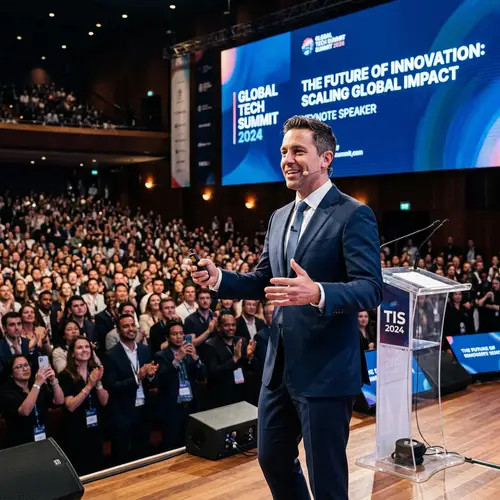 Realistic Photos of Keynote Speaker on Stage