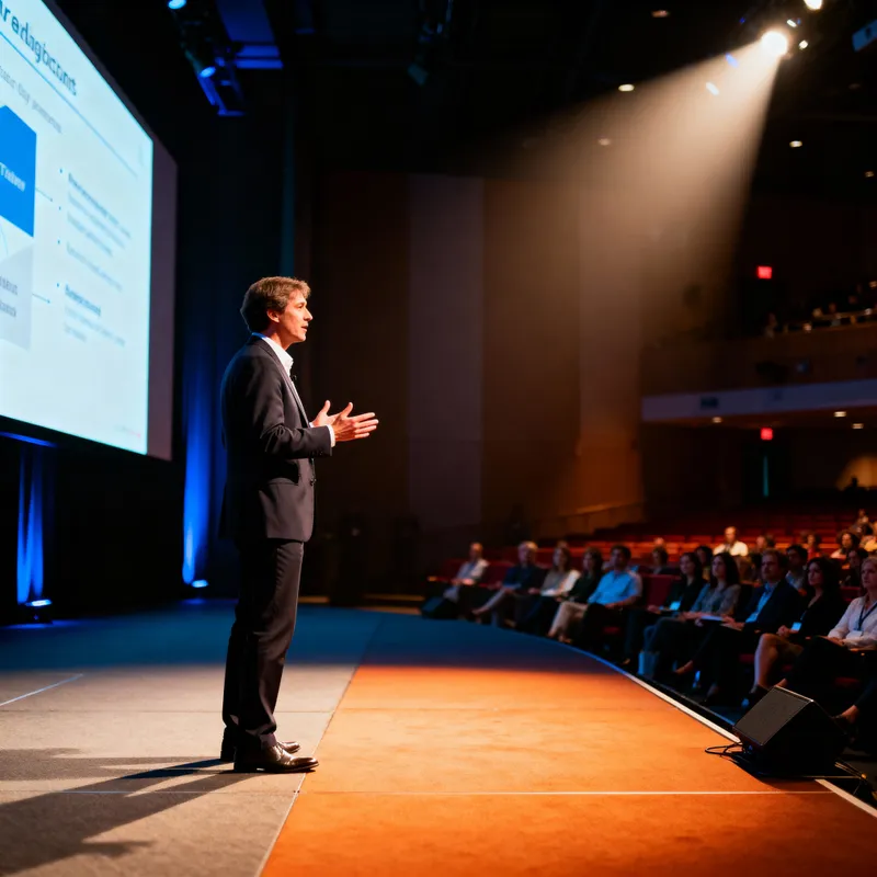 Realistic Photos of Keynote Speaker on Stage