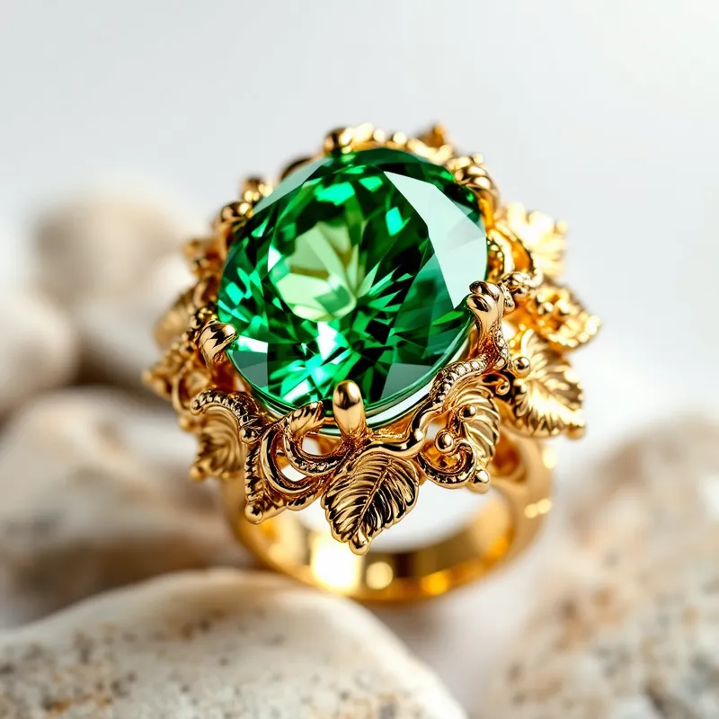 Elegant Baroque Gold Ring with Tsavorite Cushion