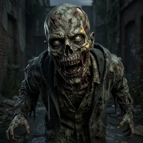 Hyper-Realistic Zombie 3D Model with Rotting Flesh and Glowing Eyes