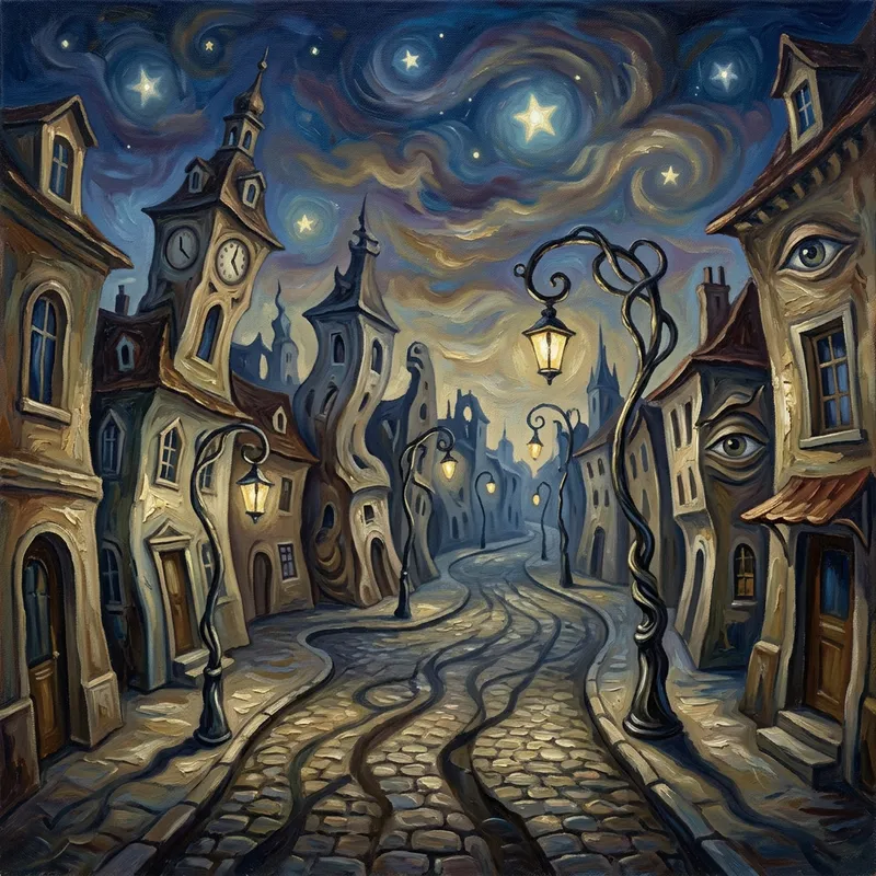 Surrealist Silent City: Enigmatic Urban Landscape