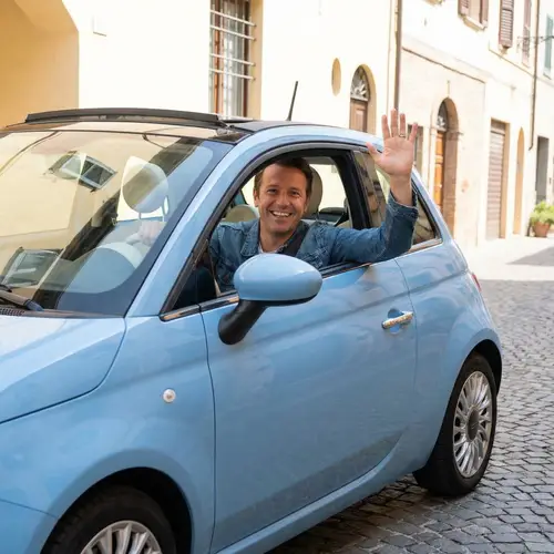 Blue Fiat 500 Driver Waving - Fun Moments