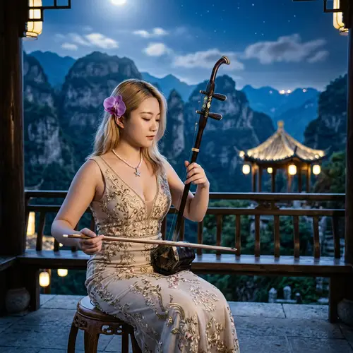 Serene Erhu Performance in a Mountain Landscape