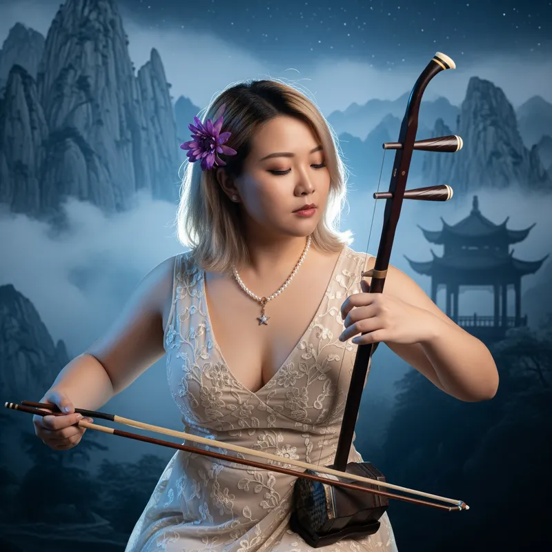 Serene Erhu Performance in a Mountain Landscape