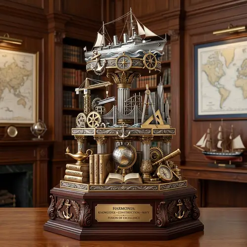 Intricately Designed Trophy Uniting Knowledge, Construction & Navy