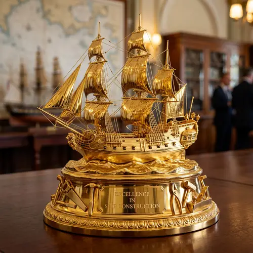 Intricately Designed Ship Construction Trophy