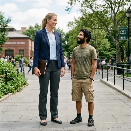 Stylish Woman in Blouse & Blazer with Man in Casual Wear
