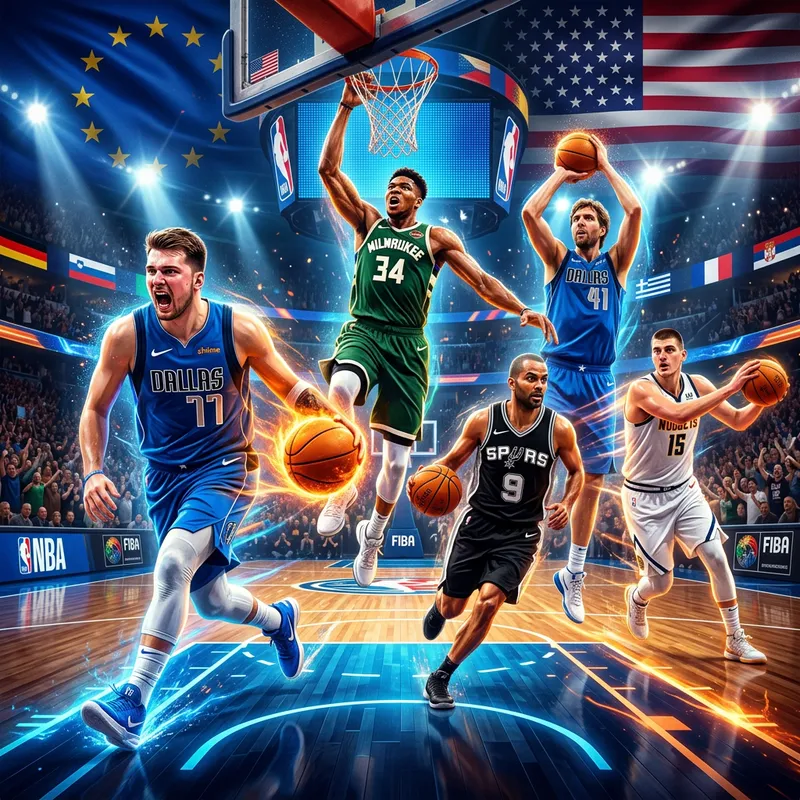 Epic NBA European Stars in Action | Digital Artwork