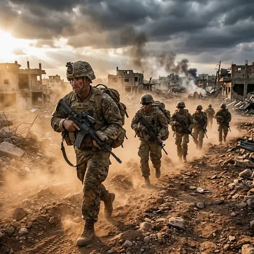 Cinematic Battlefield Photography of Military Personnel