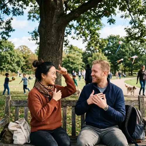 Vivid Non-Verbal Communication Scene in the Park
